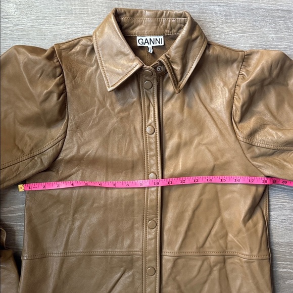GANNI LAMB LEATHER BUTTON DOWN CARAMEL 4 - Picture 10 of 11